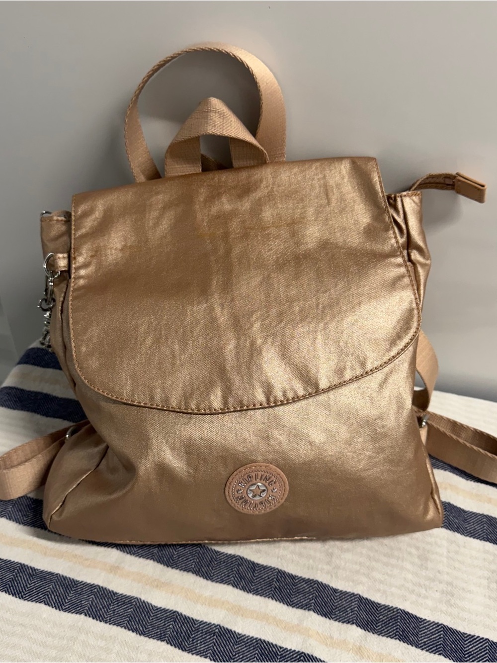 Kipling Dannie Metallic Small Backpack Gold Charm Metallic Convertible Bag